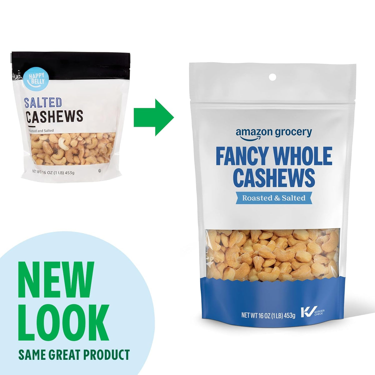 Amazon Grocery, Fancy Whole Cashews, Roasted & Salted, 16 Oz (Previously Happy Belly, Packaging May Vary)