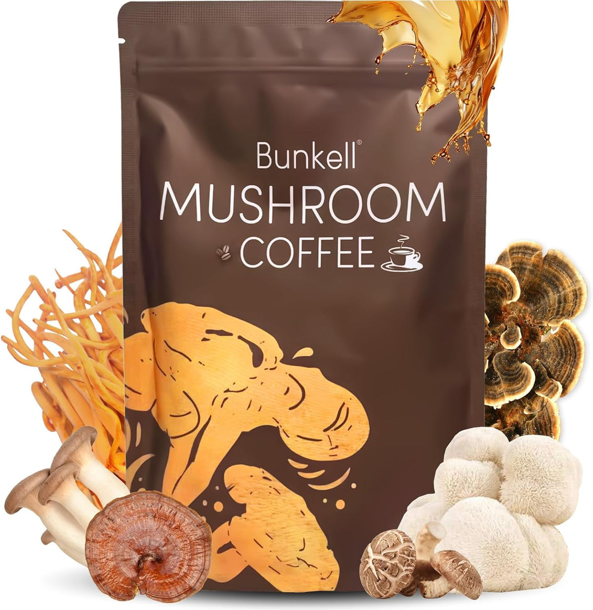 Mushroom Coffee, Adaptogenic 6 Mushrooms with Lion's Mane, Reishi, Cordyceps, Shiitake, King Trumpet & Turkey Tail, Instant Coffee Powder for Energy, Digestion & Immune Support, 30 Servings