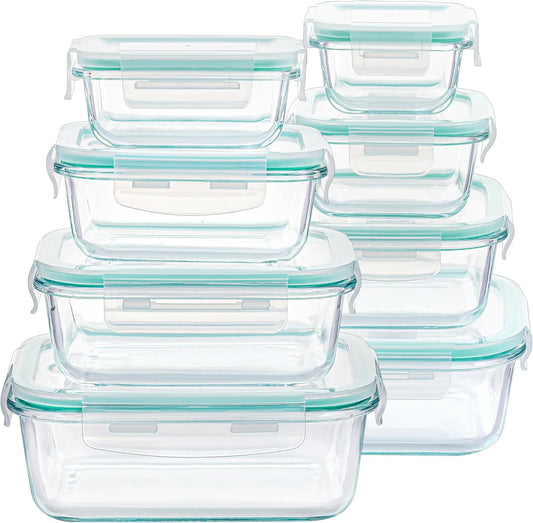 Vtopmart 8 Pack Glass Food Storage Containers with Airtight Lids, Glass Meal Prep Containers, Lunch Office Meal for Microwave, Oven, Freezer and Dishwasher, BPA Free