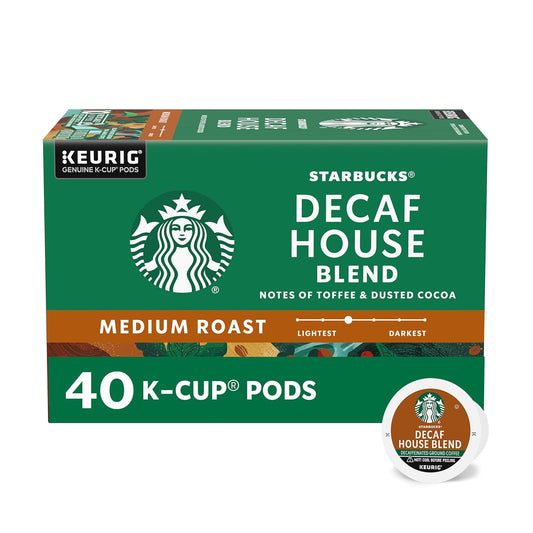 Starbucks K-Cup Coffee Pods, Medium Roast Hot or Iced Coffee, Decaf House Blend, 40 Keurig Pods