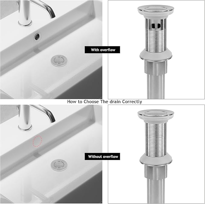 Bathroom Sink Drain,Drain Stopper Bathroom Sink with Overflow,Small Cap Pop Up Drain Assembly with Detachable Strainer Basket,Built-in Anti-Clogging, Stainless Steel Nut Brushed Nickel