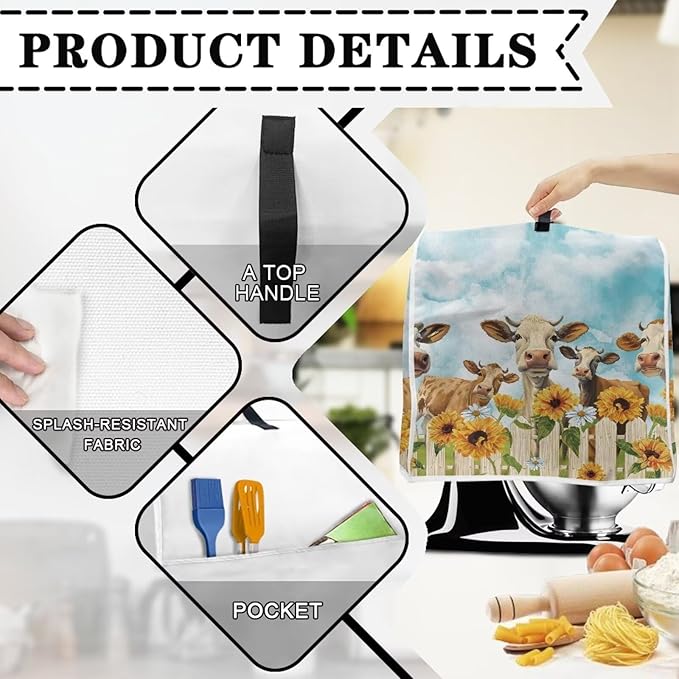 Sunflower Cow Mixer Cover | Portable Appliance Protector for 6-8 Quart Blenders, Coffee Makers & Juicers | Machine Washable & Extends Appliance Life