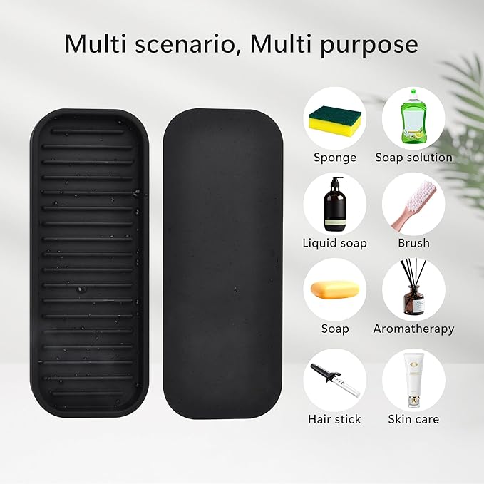 Silicone Sponge Holder Kitchen Sink Organizer Tray Dish Caddy Soap Dispenser, Scrubber Spoon Holder,Dishwashing Accessories 2 Pack (Black)