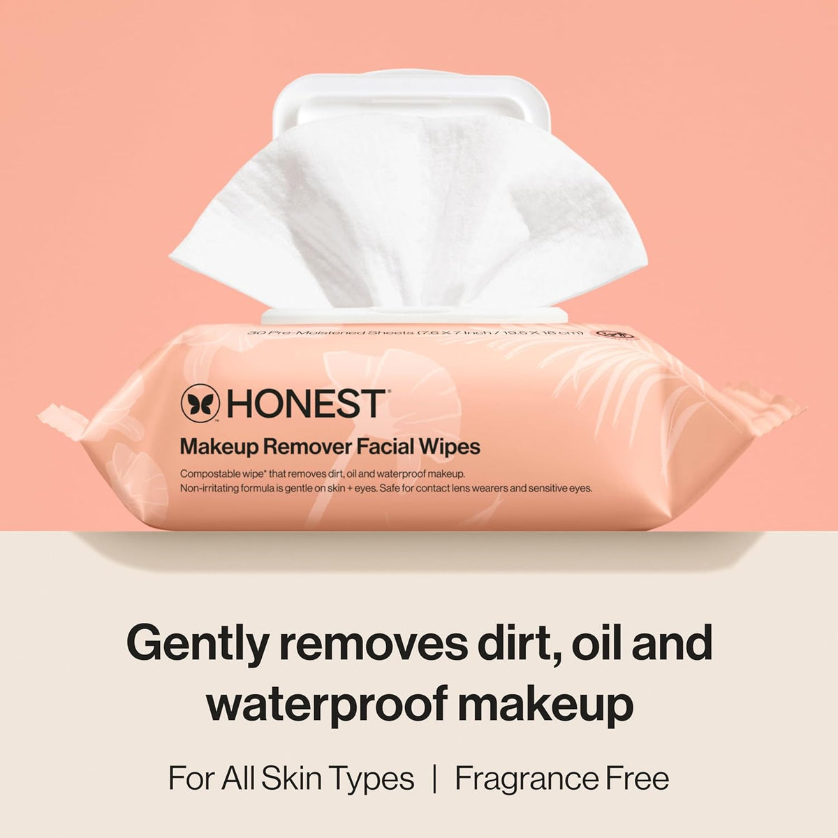Honest Beauty Fragrance-Free Makeup Remover Wipes | Hypoallergenic, Plant-Based, 30 Count