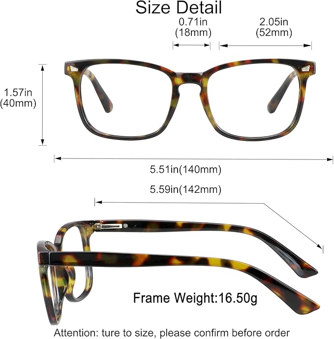 YEIN Bifocal Reading Glasses with Blue Light Blocking Lenses, Bifocal Reader for Women and Men, Vintage Square frame with Spring Hinge (+0.00/+1.50 magnification)