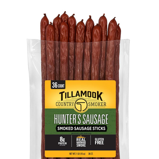 Tillamook Country Smoker Smoked Sausage, Hunter's Sausage, 16 Ounce (36 Count Meat Sticks Bulk Pack) Real Hardwood Smoked, Low Carb, High Protein Ready to Eat Keto Snack