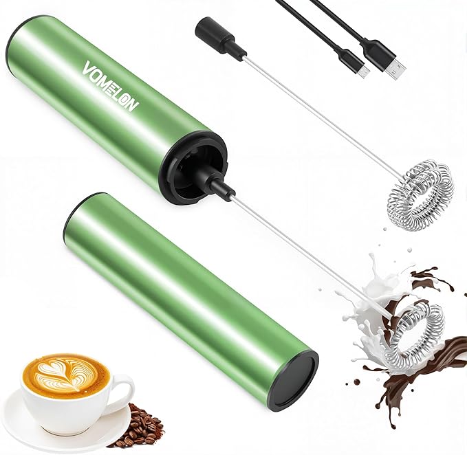Rechargeable Milk Frother, Electric Coffee Foamer, Handheld Drink Mixer for Latte, Cappuccino, Coffee, Eggs, Hot Chocolate, Protein,Green