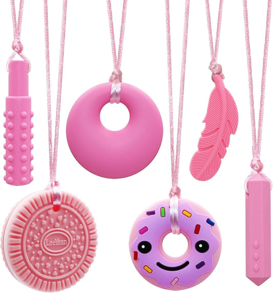 Chew Necklaces for Sensory Kids, Silicone Chewy Necklace for Children with Autism, ADHD, SPD, Chewing, 6 Pack Autism Sensory Toys