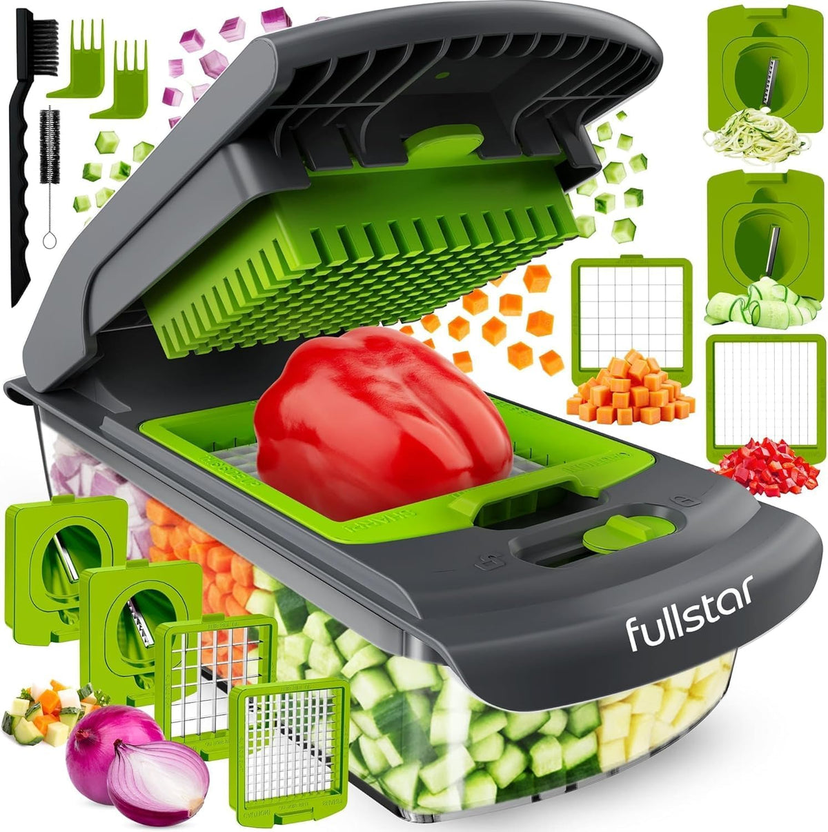 Fullstar The Original Pro Chopper - Vegetable Chopper and Spiralizer, Food Chopper with Container, Fruit Slicer, Kitchen Gadgets & Gifts, Home Essentials (4 in 1, White)