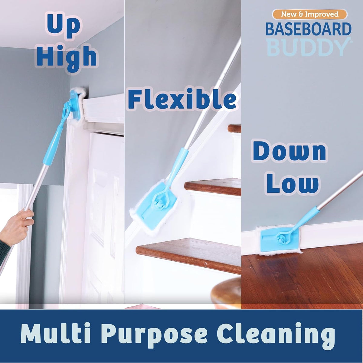 Baseboard Buddy | Lightweight Home Cleaning Essential, Perfect for Baseboards, Moldings & Walls, Glide & Wipe Trapping & Locking Dirt & Dust | As Seen on TV, (1 3 Reusable Pads)