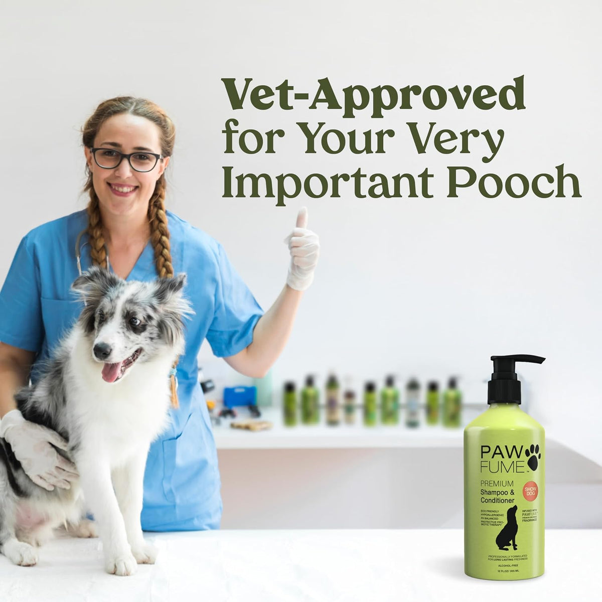 PAWFUME Deshedding Dog Shampoo and Conditioner, Show Dog, 1-Pack – Nourish & Detangle for Silky Soft Coat – Probiotic, Deep-Cleaning, pH-Balanced Formula – Salon-Quality Shampoo for Dogs
