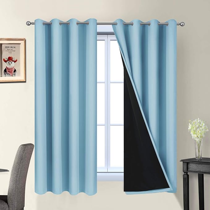 Yakamok 100% Blackout Curtains Energy Saving Thermal Insulated 2 Thick Layers