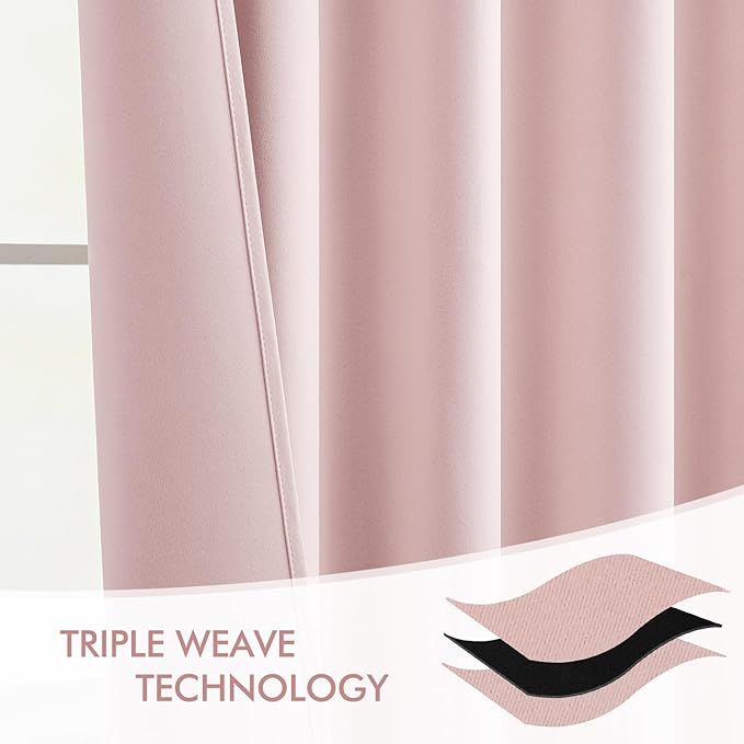 MIULEE Baby Pink Back Tab Blackout Curtains 84 Inch Length 2 Panels Set