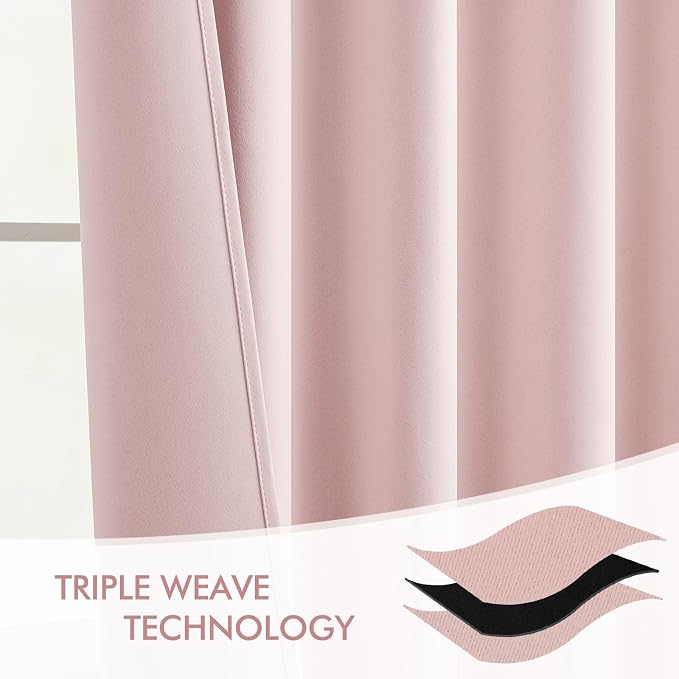 MIULEE Baby Pink Back Tab Blackout Curtains 108 Inch Long 2 Panels Set