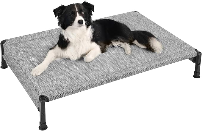 Veehoo Cooling Outdoor Dog Bed, Heavy Duty Elevated Pet Bed with Washable & Breathable Teslin Mesh, Non-Slip Silicon Feet, Dog Cot Bed with Support Hem, 41" x 27", Black Silver, CWC2433
