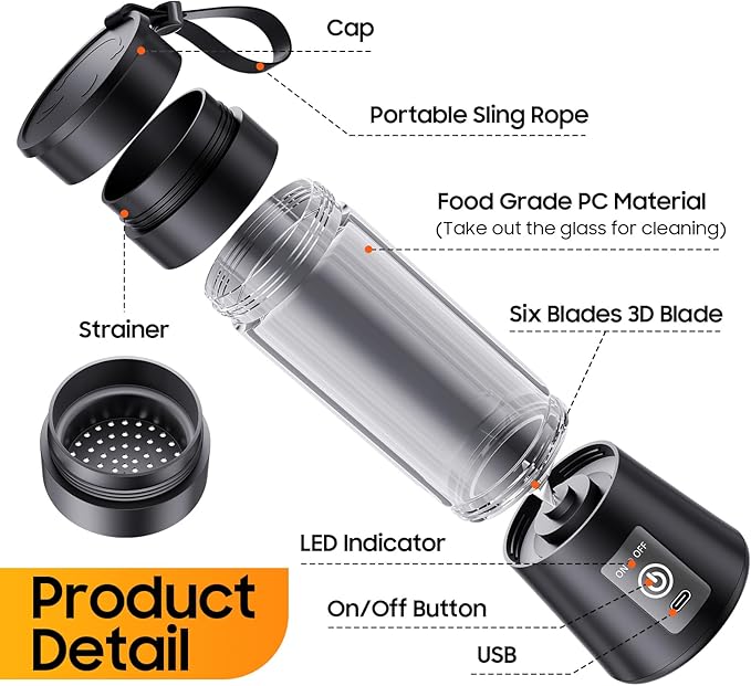 Cordless Portable Personal Size Blender - 2026 Upgraded New Blender for Shakes and Smoothies with 13 Oz BAP Free Juice Cup, USB Rechargeable Freshly Squeezed for Picnic/Sports