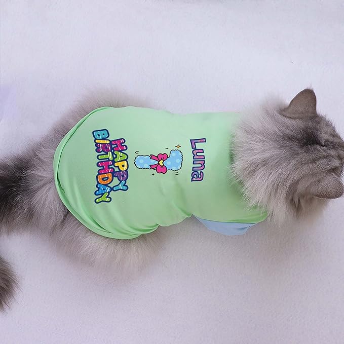 Custom Dog Birthday Shirt,Personalized Pet Apparel Print with Name Age Number,Pet Birthday Outfit,Lightweight Breathable Cotton Vest for Small Medium Large Dogs Cat (Dopamine Blue, Medium)