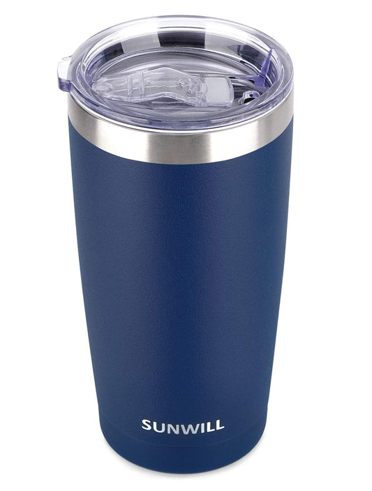 SUNWILL Travel Coffee Tumbler 20 oz, Insulated Mug with Lid, Stainless Steel Cup for Outdoor, Powder Coated Navy