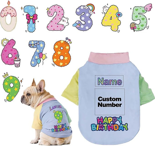 Custom Dog Birthday Shirt,Personalized Pet Apparel Print with Name Age Number,Pet Birthday Outfit,Lightweight Breathable Cotton Vest for Small Medium Large Dogs Cat (Dopamine Blue, Large)