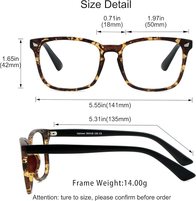 YEIN Bifocal Reading Glasses with Blue Light Blocking Lenses, Bifocal Reader for Women and Men, Vintage Square frame with Spring Hinge (+0.00/+1.00 magnification)