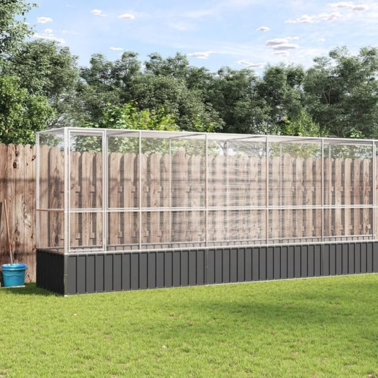 Outdoor Aviary Bird Cage, Galvanized Steel Outside Ample Activity Space Birdcage, 492.3"x42.1"x83.5", -267