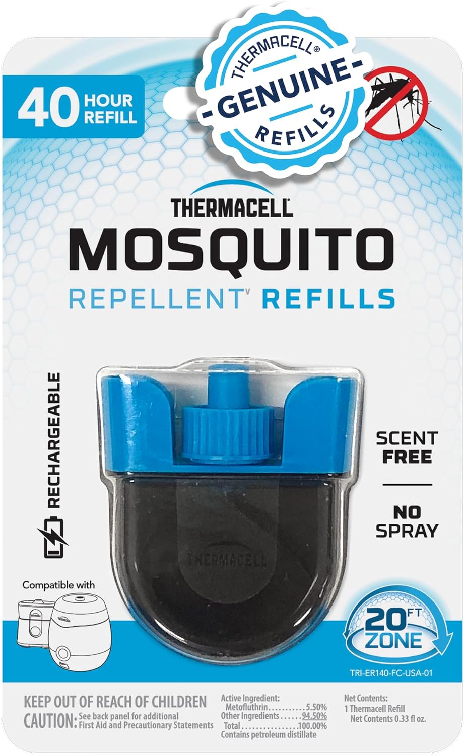 Thermacell Rechargeable Mosquito Repeller Refills; Advanced Repellent Formula Provides 20 Foot Protection Zone; Compatible with Thermacell E-Series & Radius Only; No DEET, Spray or Flame