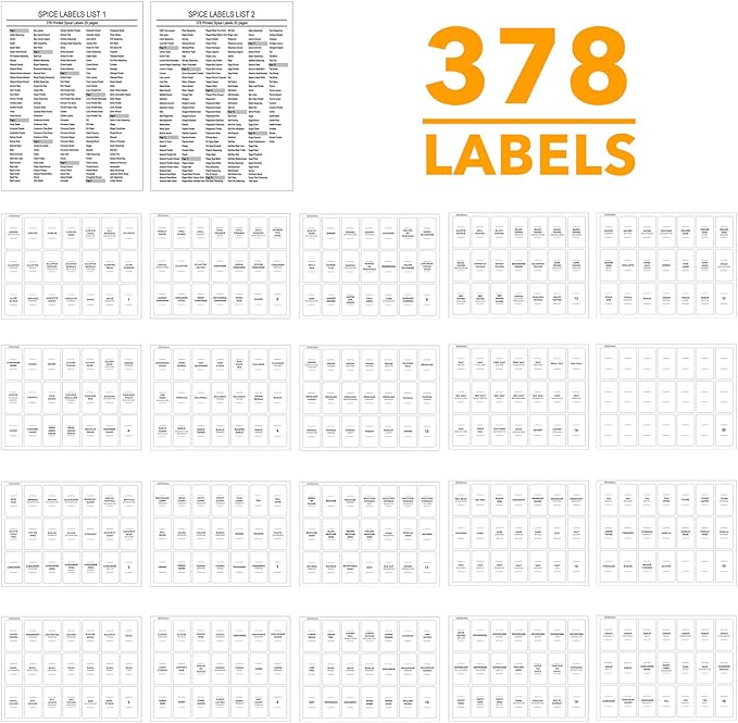 SpaceAid Bamboo Spice Drawer Organizer with 24 Spice Jars, 378 White Minimalist Spice Labels, 3 Tier Seasoning Rack Tray Insert for Kitchen Drawers, 15" Wide x 15" Deep x 2.6" Tall