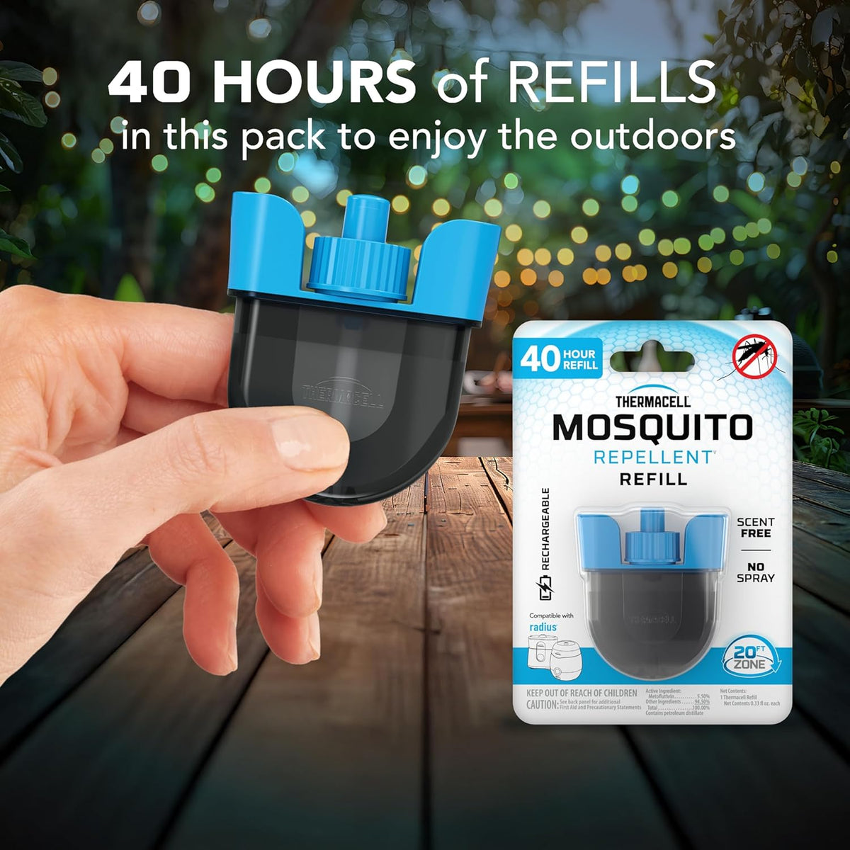 Thermacell Rechargeable Mosquito Repeller Refills; Advanced Repellent Formula Provides 20 Foot Protection Zone; Compatible with Thermacell E-Series & Radius Only; No DEET, Spray or Flame