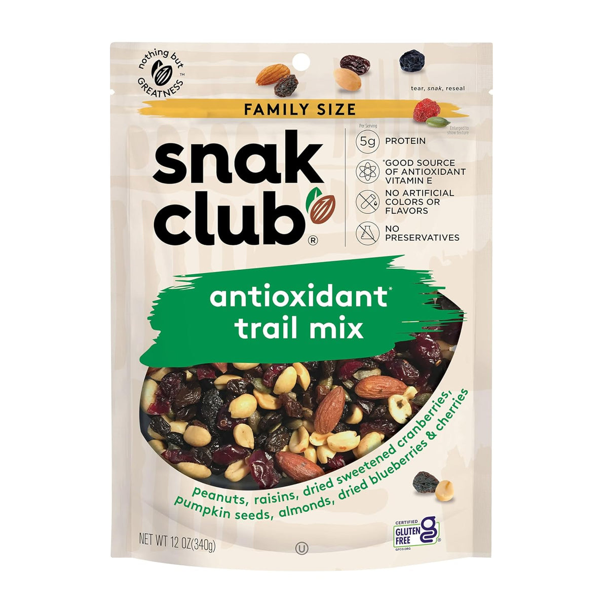 Snak Club Peanut Butter Chocolate Trail Mix with Peanuts, Peanut Butter M&M’S, Toffee Peanuts, and Pretzels, 11 oz Resealable Bag