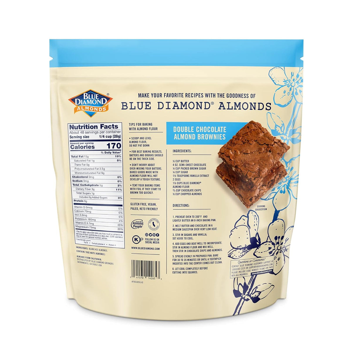 Blue Diamond Almonds Almond Flour, Gluten Free, Blanched, Finely Sifted, 48 oz