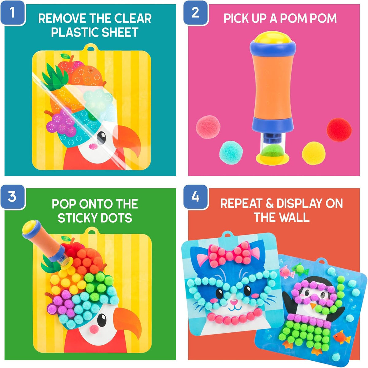 Educational Insights Pom Pom Kit - Arts and Crafts for Kids, Mess Free Crafting Supplies & Projects, Preschool Creativity, DIY Sensory Activity for Toddlers, Creative Gift, Girls and Boys Ages 5+