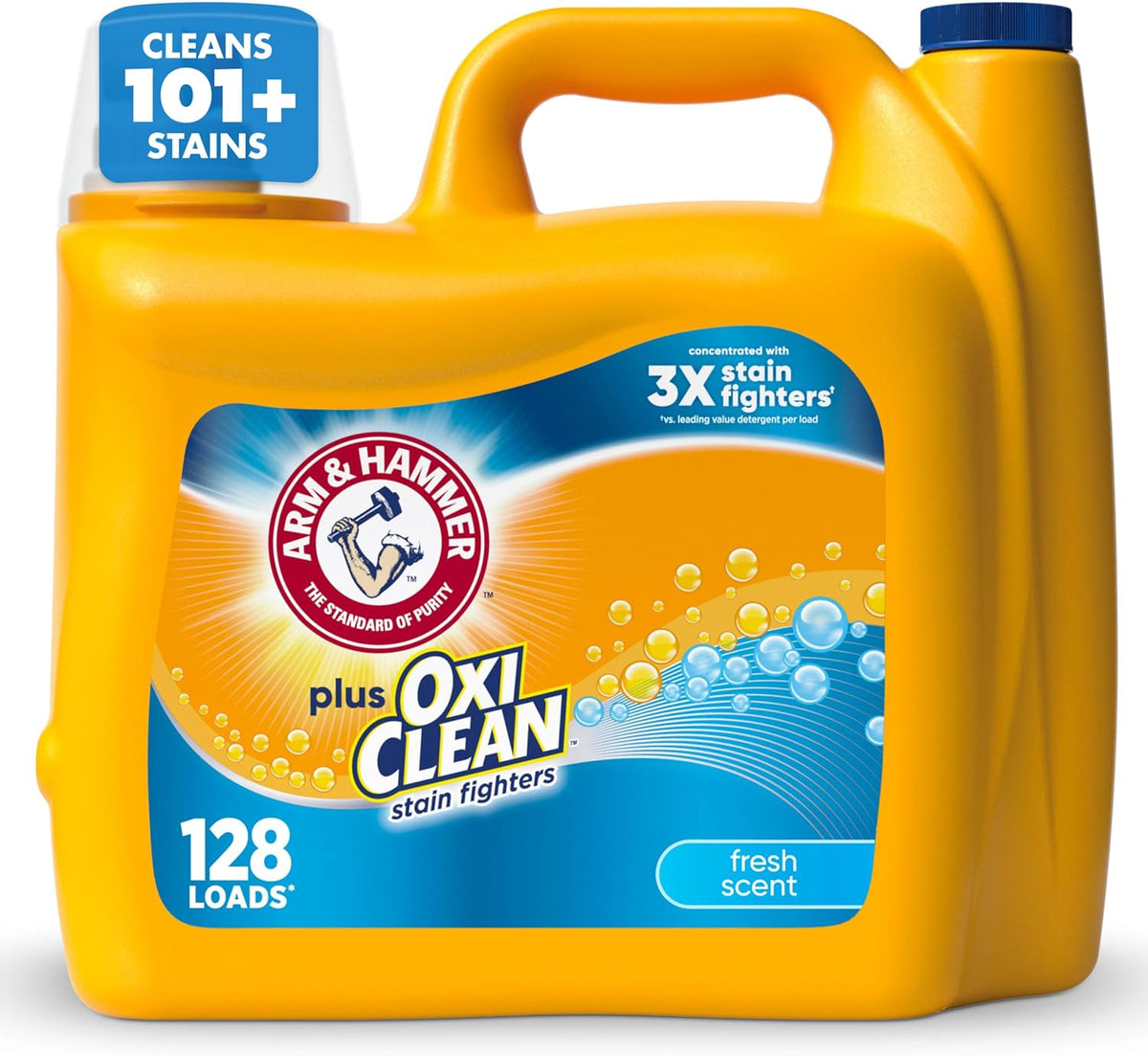 ARM & HAMMER Plus OxiClean Stain Fighters Liquid Laundry Detergent, Fresh Scent, 166.5 fl oz, 128 Loads