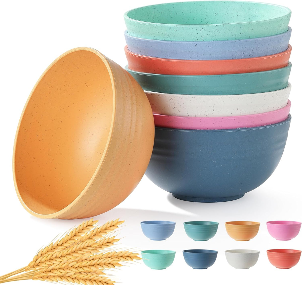 8PCS Cereal Bowl, Ohola Unbreakable Wheat Straw Cereal Bowls, Microwave & Dishwasher Safe Kitchen Bowls for Cereal, Snack, Soup, Salad and Rice, MultiColors, BPA Free, 26oz (Ser of 8)