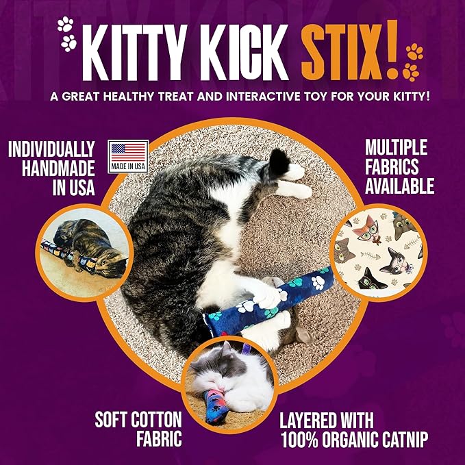 Kitty Kick Stix 15" Catnip Kicker Toy – Set of 2 | Handmade in USA | Interactive Cat & Kitten Toy | Durable Kicker Packed with 100% Potent Catnip for All Breeds (Rainbow Cats)