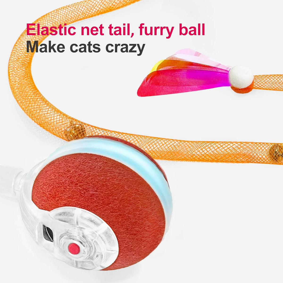 Interactive Cat Toys for Indoor Cats,The 3rd Generation Agile Moving Cat Ball with Elastic Mesh Tail,Automatic Kitten Toys for Bored Indoor Adult Cats,Motion Activated (Orange)