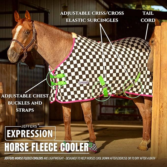 Jeffers Expression Fleece Cooler for Horses, Standard Neck, Skater Cowgirl 66"- Equine Towel Blanket, Moisture Absorbent, Light Weight, Best for Drying, Exercise, Bathing, Adjustable Belly Bands