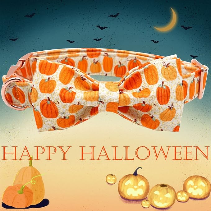Dog Collar - Halloween Pumpkin Bowtie Dog Collars Gift Soft Bow Collar Pet Adjustable Metal Buckle Pet Collar for X-Large Dogs
