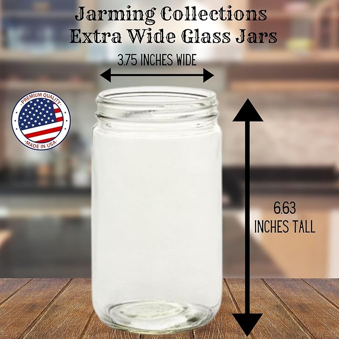 Jarming Collections 32oz Extra Wide Mouth Glass Storage Jar with BPA-Free Plastic Lid – Quart Size Airtight Mason Jar for Kitchen, Pantry, and Food Storage (Set of 2)