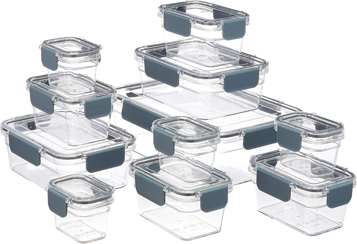 Amazon Basics Tritan Plastic Food Storage Containers - Tritan Plastic Locking, Air Tight, 11 Containers with Lids, 22 Pieces, Clear