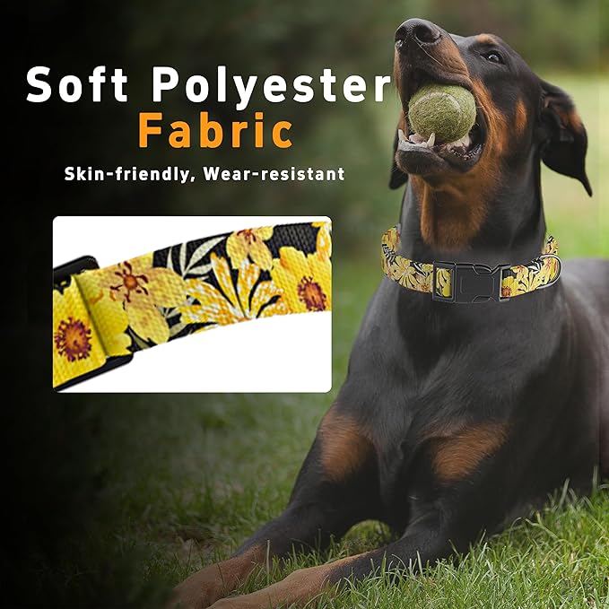 Dog Collar for Boys Girls, Puppy Collar for Small Medium Large Dogs, Adjustable Soft Patterned Pet Collar with Safety Buckle for Male Females(Yellow Floral,XS)