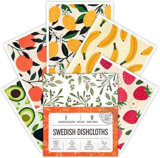 Augine Swedish Dishcloths for Kitchen, Swedish Dish Cloths 5 Pack, Super Absorbent Reusable Paper Towels Washable, Biodegradable, Quick Drying, Dishwasher Safe