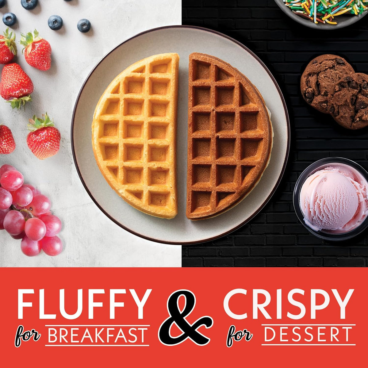 Gourmia Belgian Waffle Maker – Compact Design with Upright Storage, Adjustable Browning, and Easy-Clean Nonstick Ceramic Plates, Stainless Steel