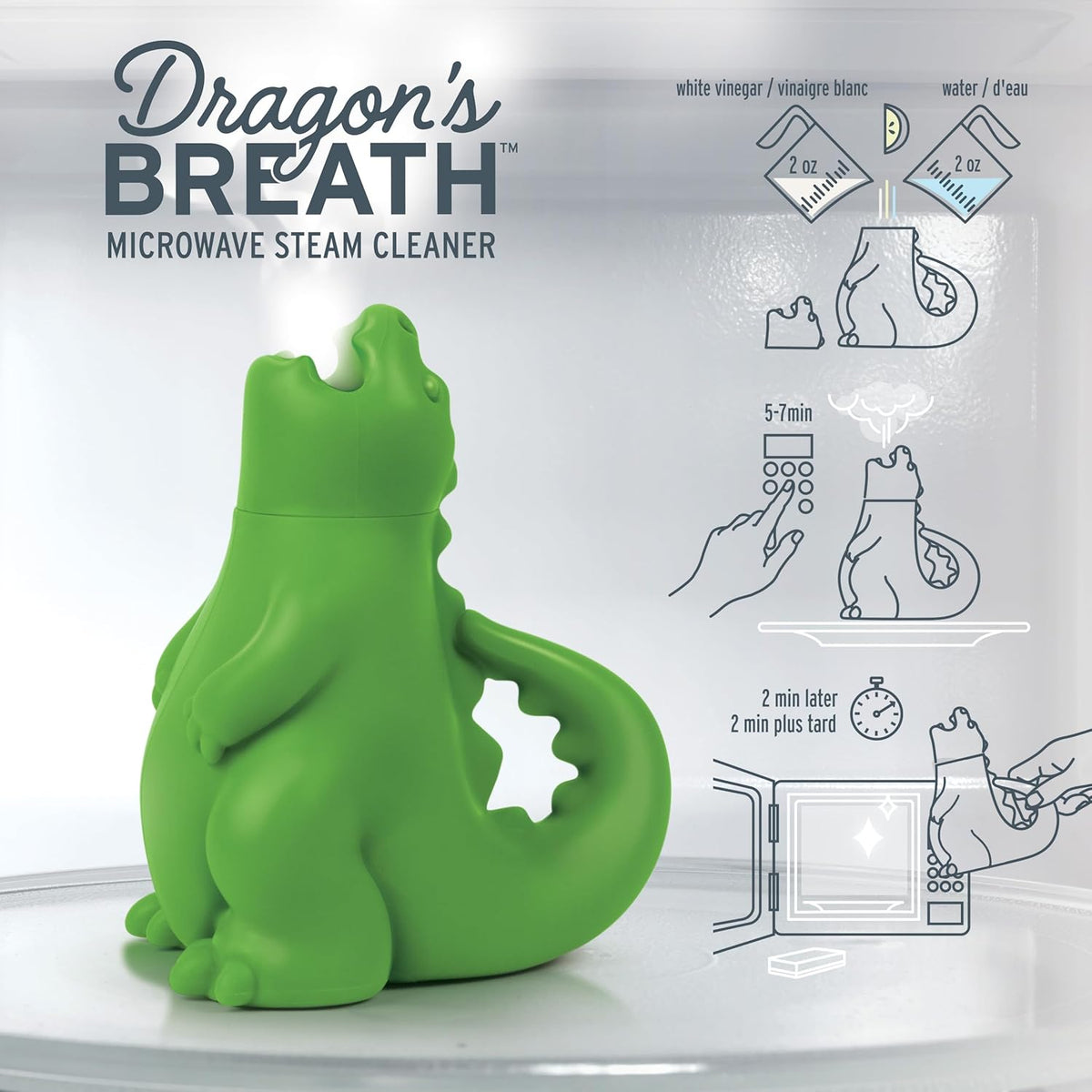 Genuine Fred DRAGON'S BREATH Microwave Steam Cleaner, BPA-Free Silicone Dragon Design, Easy to Use, Reduces Cleaning Time, Dishwasher Safe, Fun and Effective Kitchen Gadget