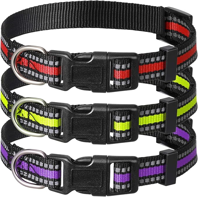 Weewooday 3 Pieces Reflective Dog Collar Nylon Adjustable Quick Release Pet Collars for Dogs(Medium)