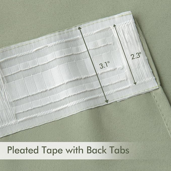 MIULEE Sage Green Back Tab Blackout Curtains 96 Inch Length 2 Panels Set