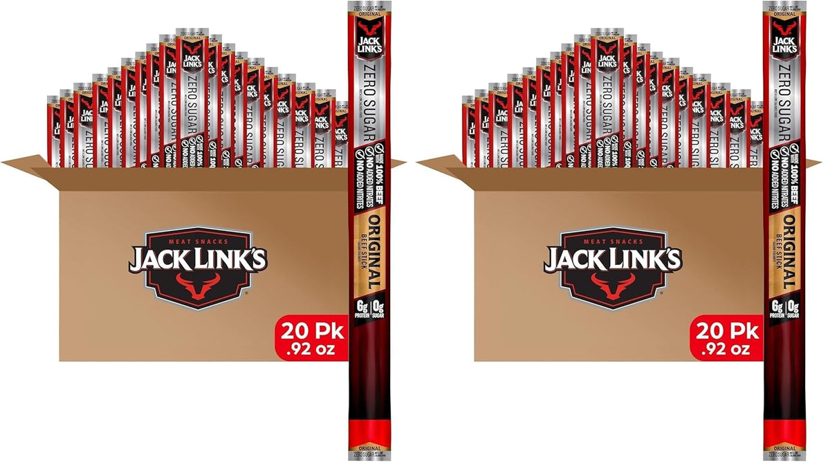Jack Link's Beef Jerky Sticks Variety Pack - Original, Teriyaki & Zero Sugar - Made with 100% Real Beef - Ready to Eat Real Meat Protein Snacks - 5g Protein per Serving - (20 Pack) 0.92 oz