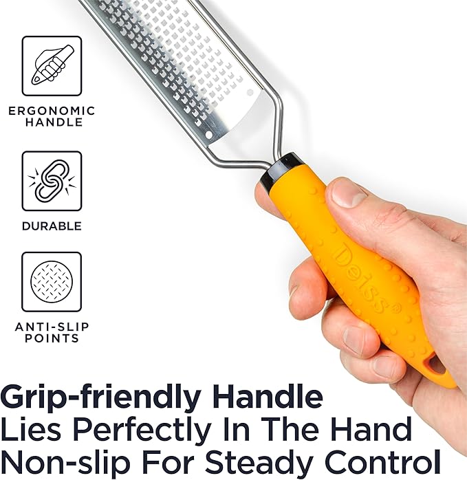 Deiss PRO Citrus Lemon Zester & Cheese Grater — Parmesan Cheese, Lemon, Ginger, Garlic, Nutmeg, Chocolate, Vegetables, Fruits - Razor-Sharp Stainless Steel Blade + Protect Cover - Dishwasher Safe