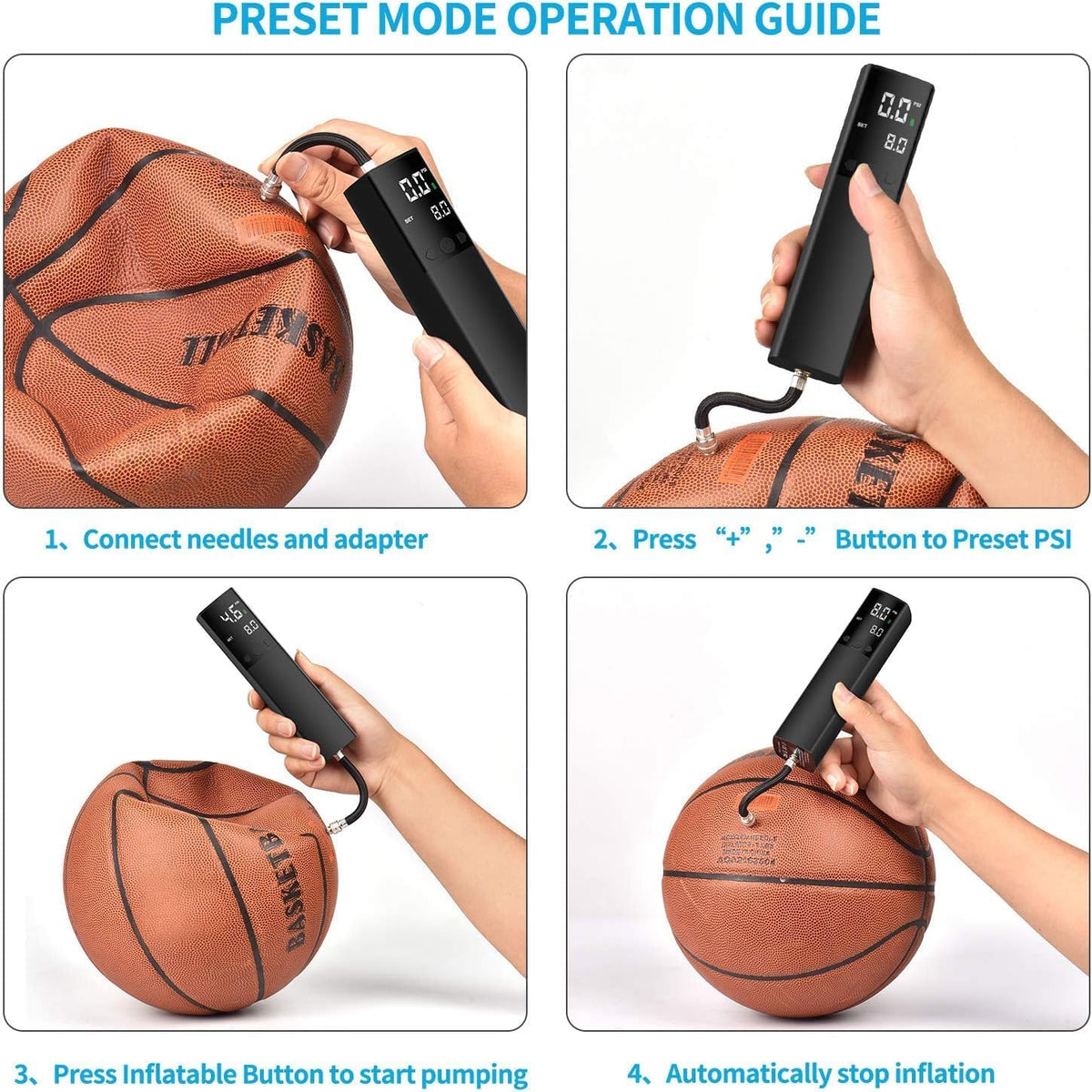 Pumteck Electric Ball Pump, Smart Air Pump Portable Fast Ball Inflation with Precise Pressure Gauge and Digital LCD Display for Football Basketball Volleyball Football (2 Pin and 1 Spout)
