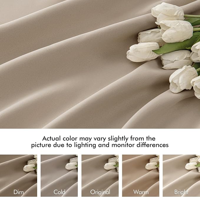 MIULEE Taupe Back Tab Blackout Curtain 96 Inch Long 2 Panels Set