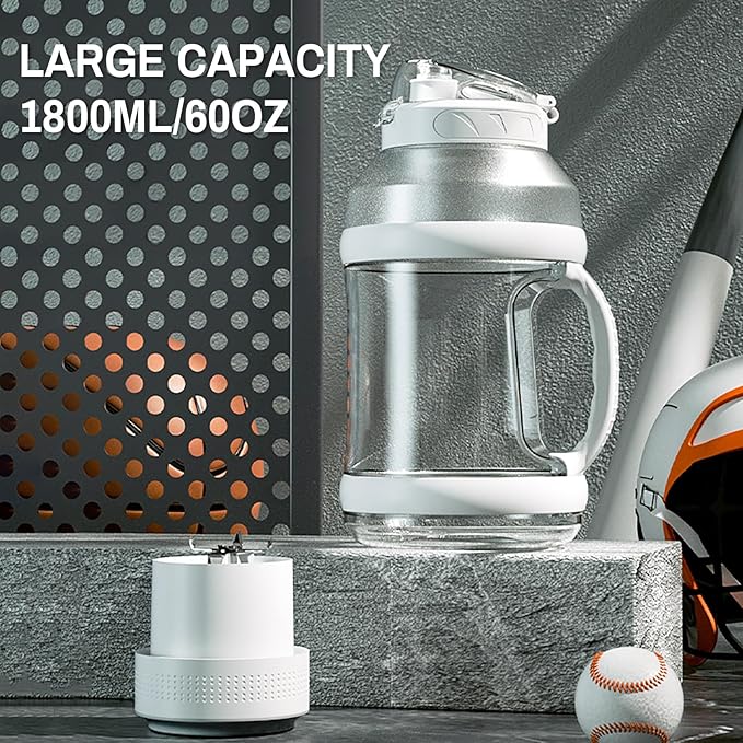 Portable Blender for Shakes & Smoothies 1800ML, Rechargeable Personal Blender with Travel Lid for Kitchen 4000mAh, Waterproof Blender Cup with Six Blades for Sport/Home/Office/Gym (Black)